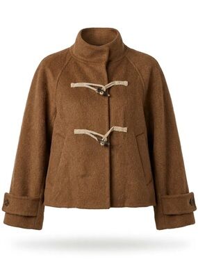 New Women's Short Toggle Wool Coat in Warm Brown Medium/Large Size